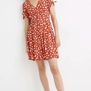 Madewell Button-Front Tie-Sleeve Retro Dress in Happy Hibiscus, Size 2